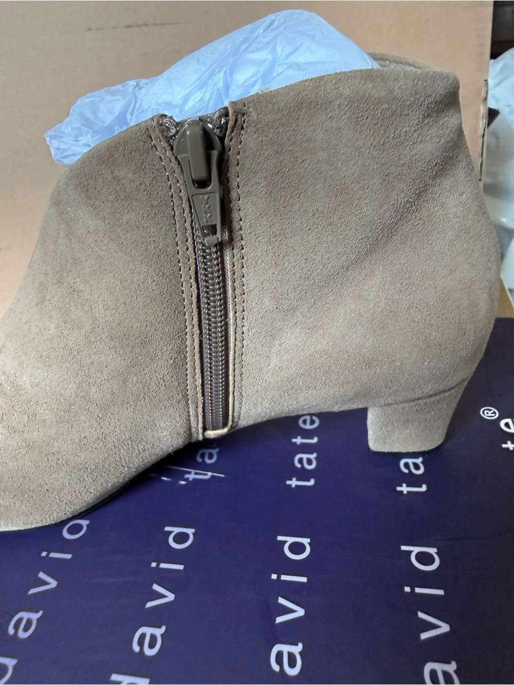 David Tate Taupe Suede Ankle Booties